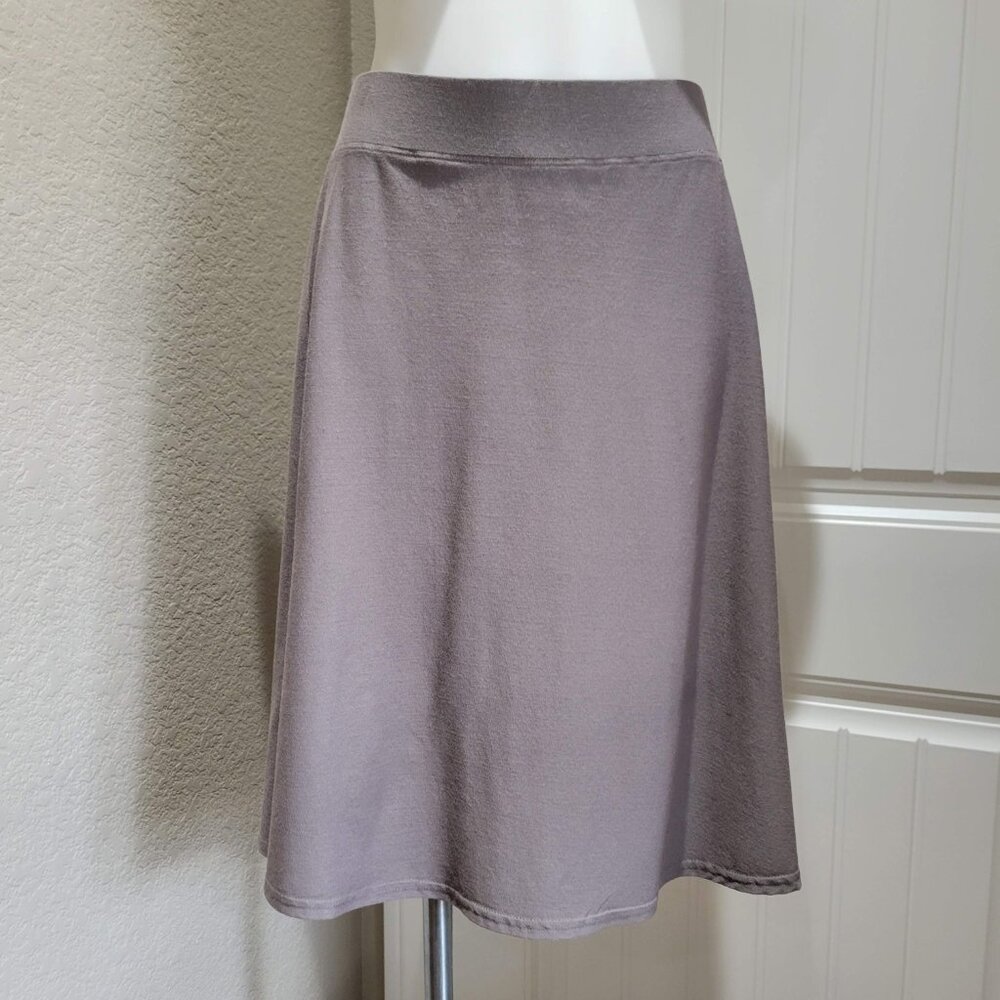 Eileen Fisher PET LARGE Taupe Stretch Wool Crepe Wide Elastic Waist Flared Skirt